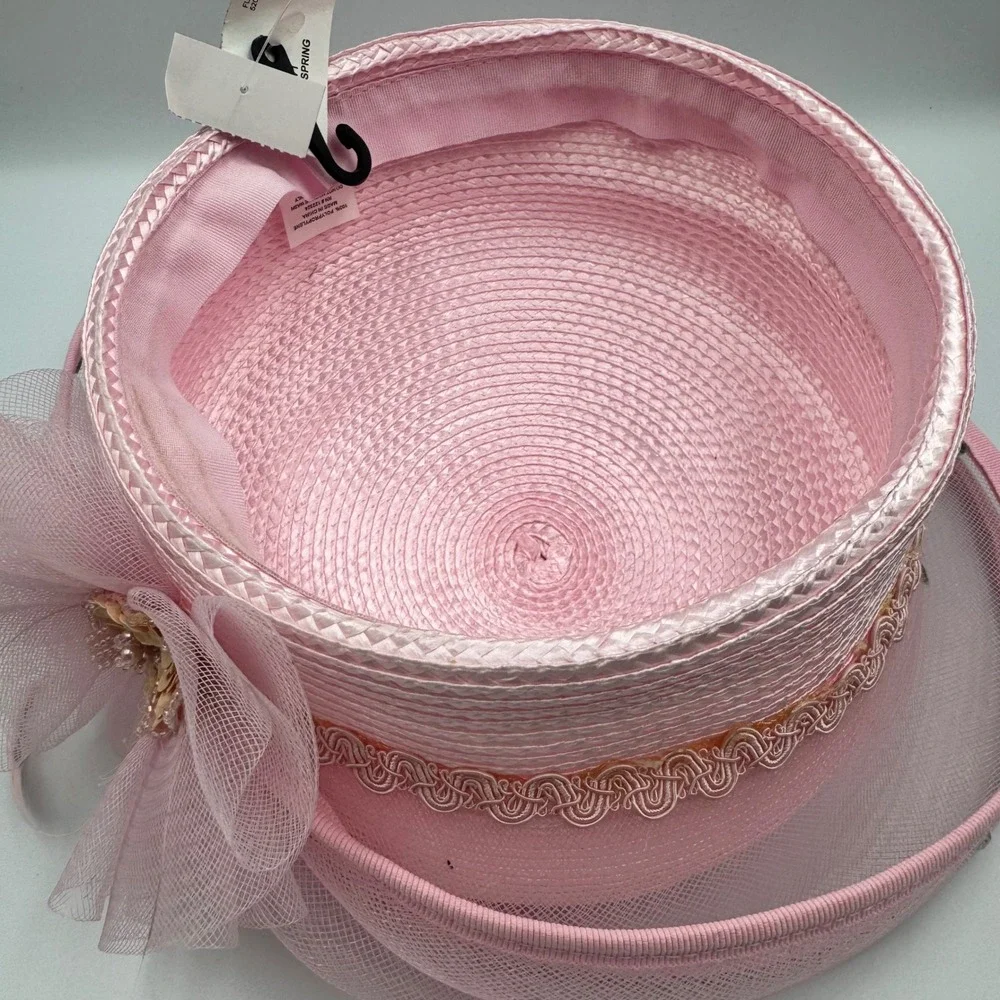 Pink Pillbox Fascinator Hat Mesh Tulle Flower Sequin Rhinestone Tea Party Hat